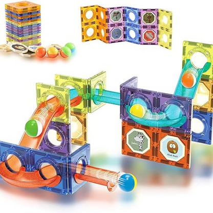 TurtleBee Marble Run Set 40 Pcs Magnetic Tiles 3D Building Blocks, STEM Learning Toys for Kids