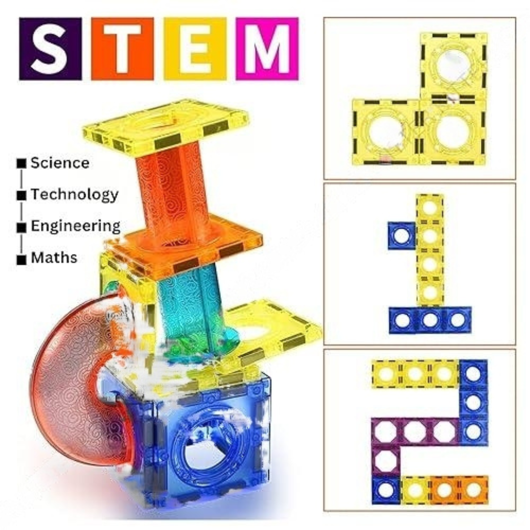 TurtleBee Marble Run Set 40 Pcs Magnetic Tiles 3D Building Blocks, STEM Learning Toys for Kids